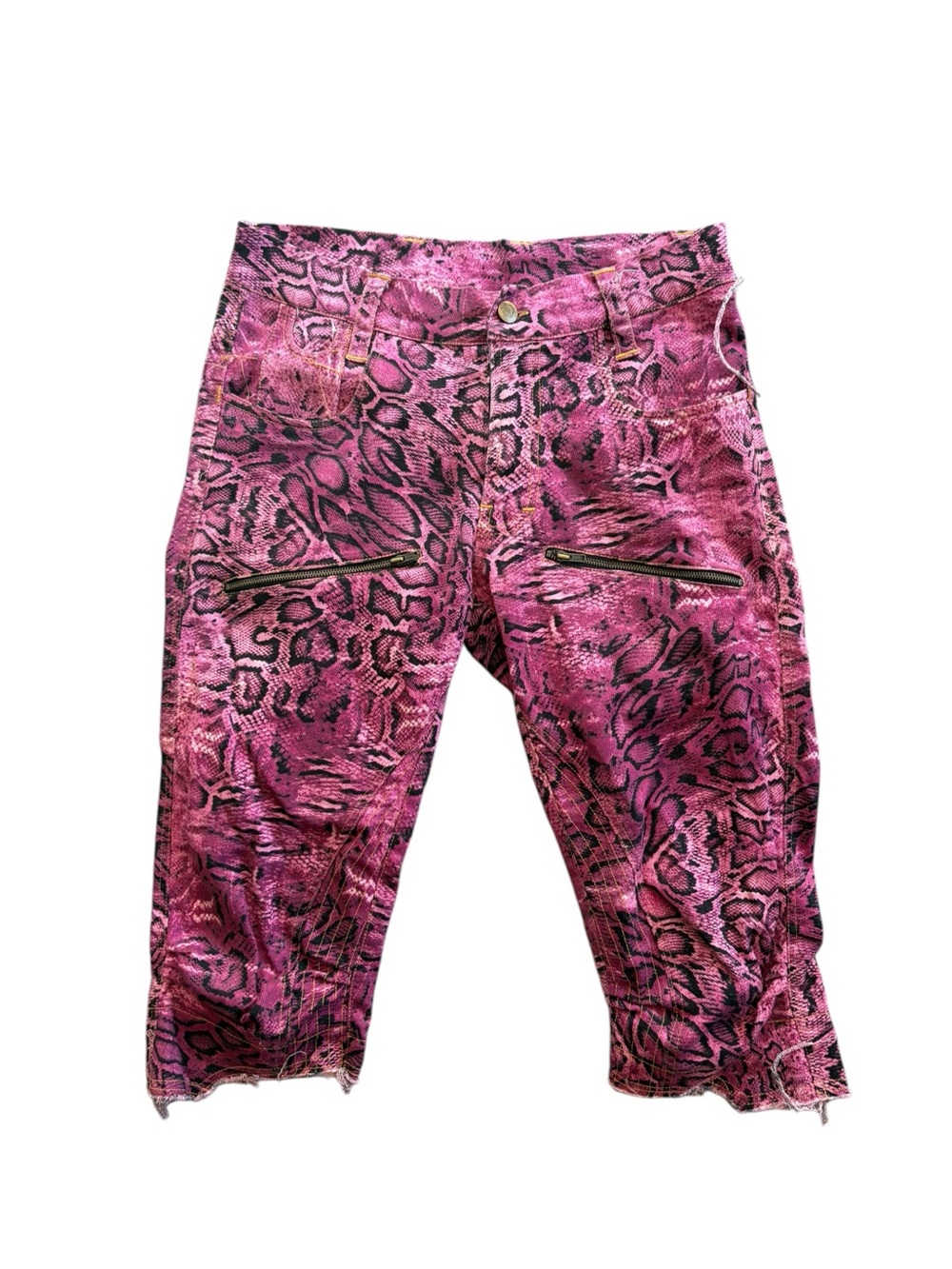 Om Booty Pink Snakeskin Ruched Capri Pants Y2K Moto Festival Size S